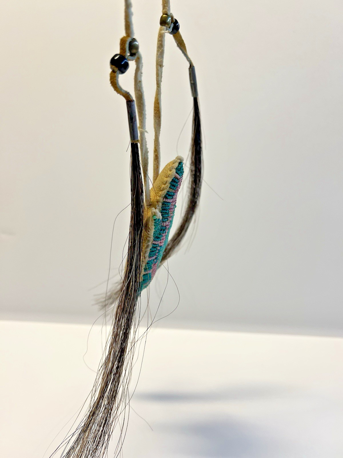 Native American Indian Rawhide Lizard Fetish & Horse Hair Tassels; Hand Sewn