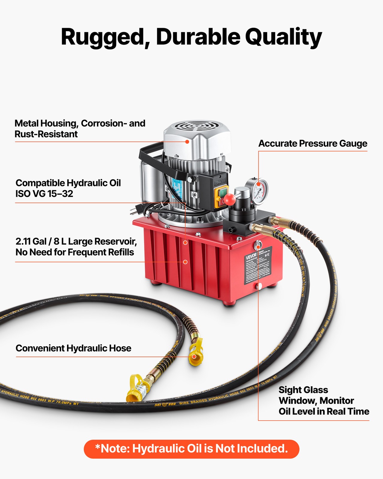 VEVOR Electric Hydraulic Pump 750W 10000 PSI Double Acting Hydraulic Power Unit