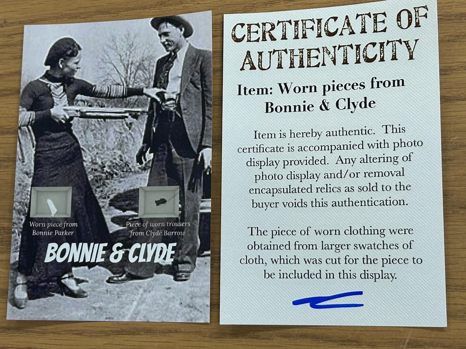 Bonnie & Clyde relic pieces worn trousers & piece mob gangsters Barrow Parker