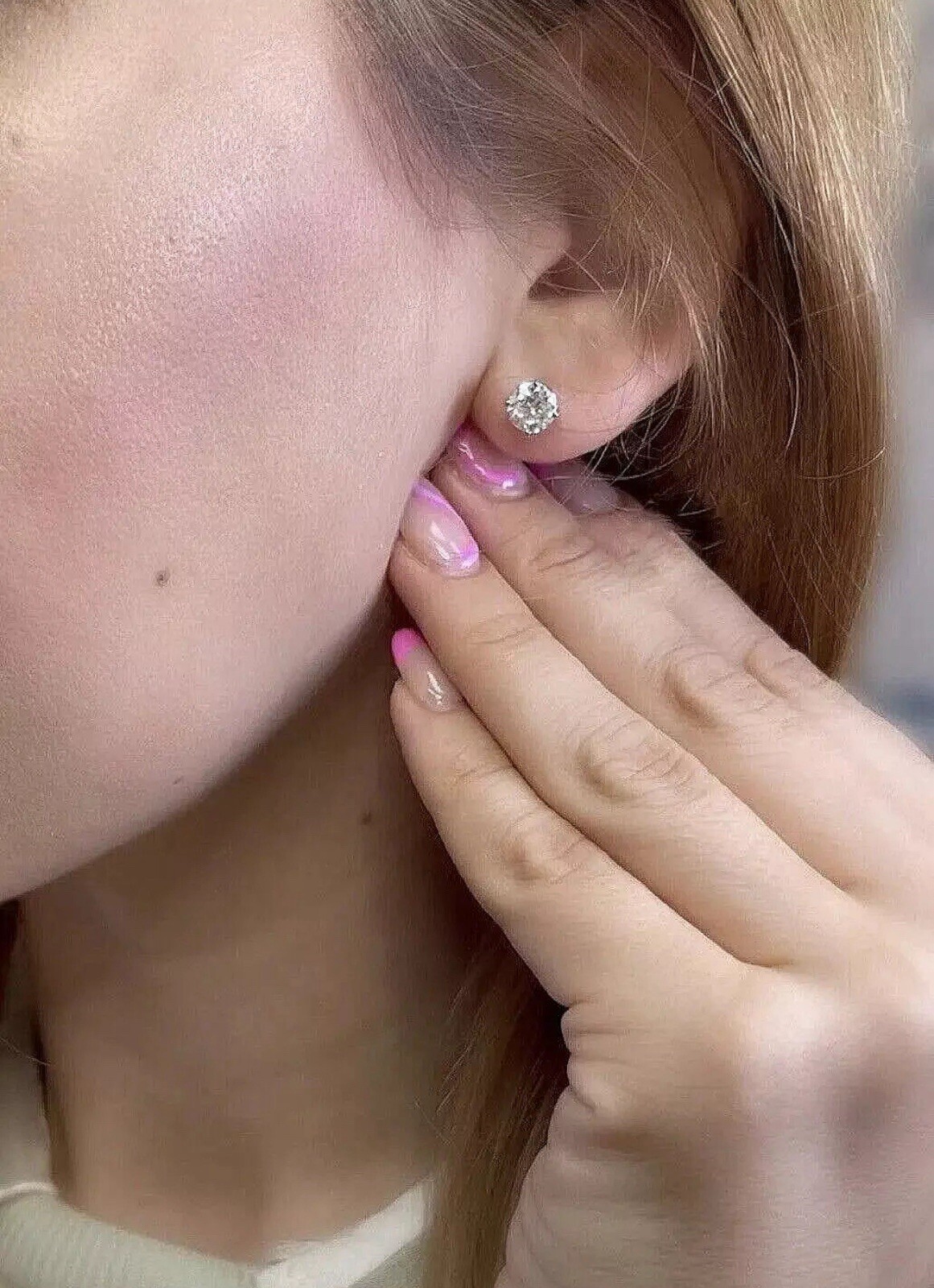 2 Ct Round Cut VVS1/ D Lab Created Stud Earrings 14K White Gold 7mm Screw Back