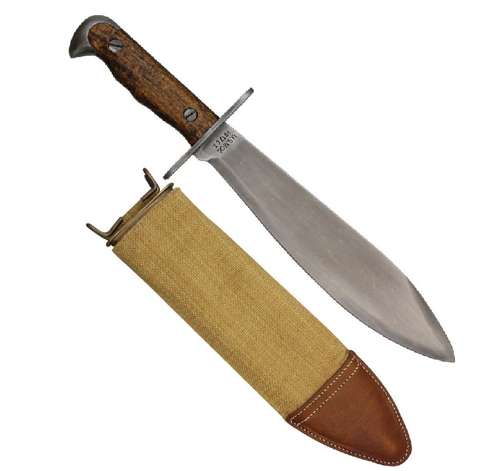 WWI US Army Knife 1918 carbon steel Bolo blade and Web belt scabbard