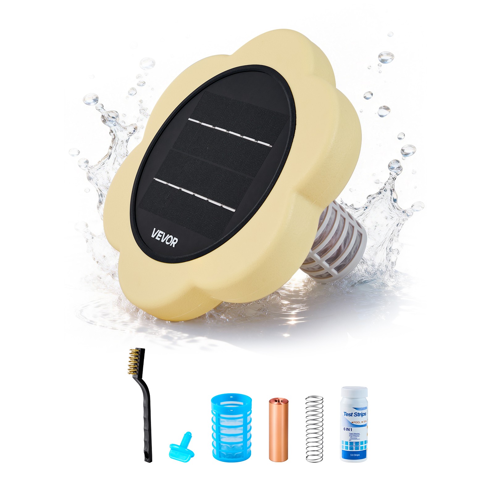 VEVOR Solar Pool Ionizer Petal Copper Pool Ionizer Up to 45000 Gal Yellow