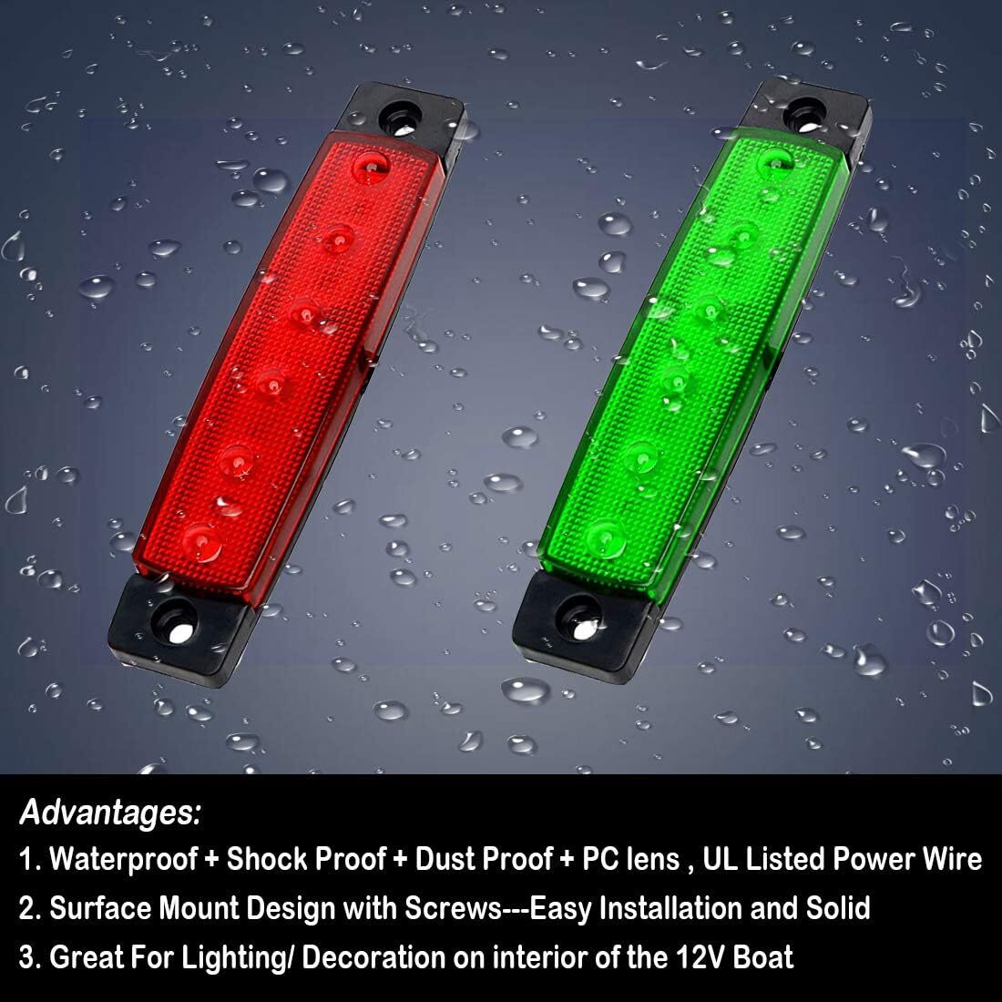 4pcs 12V Boat Navigation LED Lights Stern Lights Boats Starboard Light Green Red