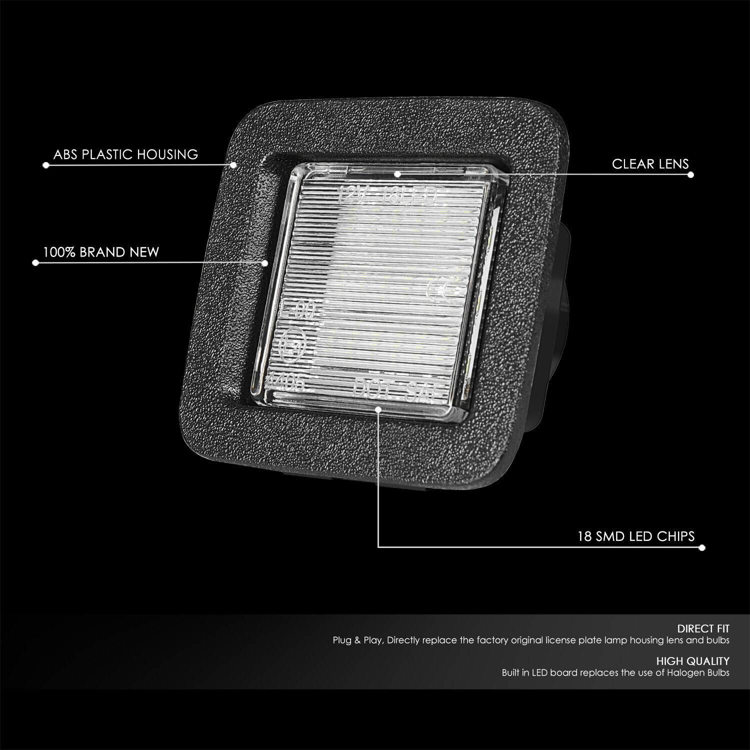 Nuvision For 15-20 Ford F150 18 SMD White LED License Plate Light Assembly Pair