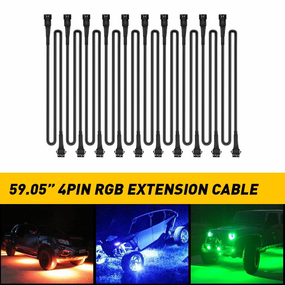 10Pcs 4 Pin 4.9ft RGB Rock lights Extension Wire Cable For LED Underbody Light