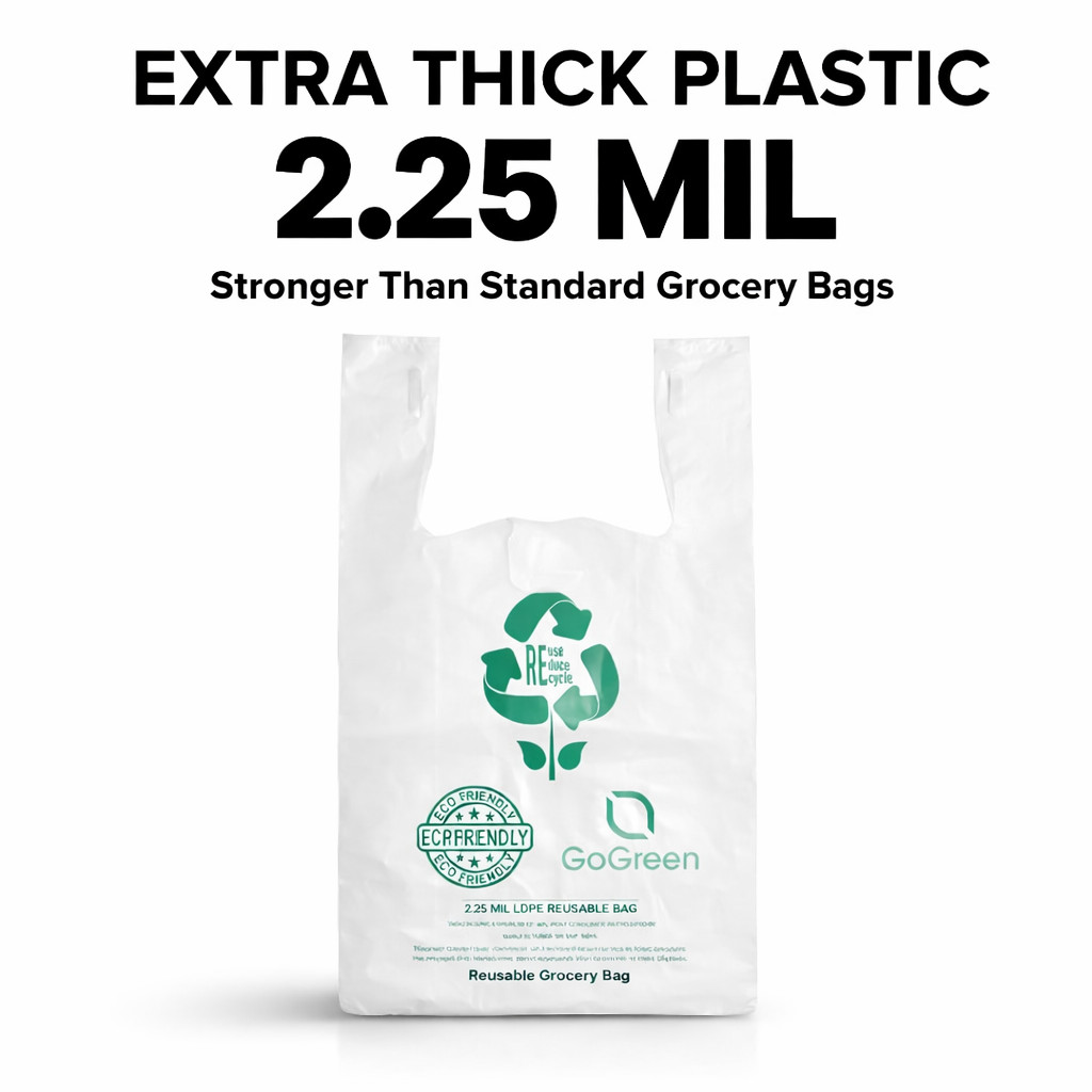 Heavy Duty T Shirt White Grocery Bags 1/6 Large 21x6.5x11.5 2.25 Mil Bags