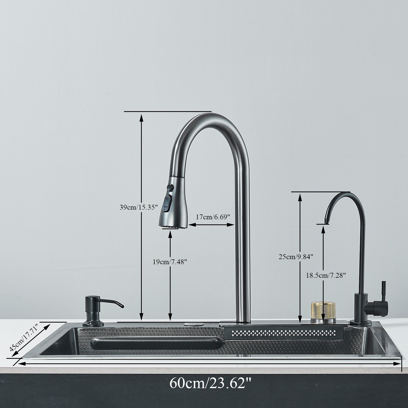 Stainless steel Kitchen Sink with Faucet 23.6 inch Large Single Bowl Top mounted