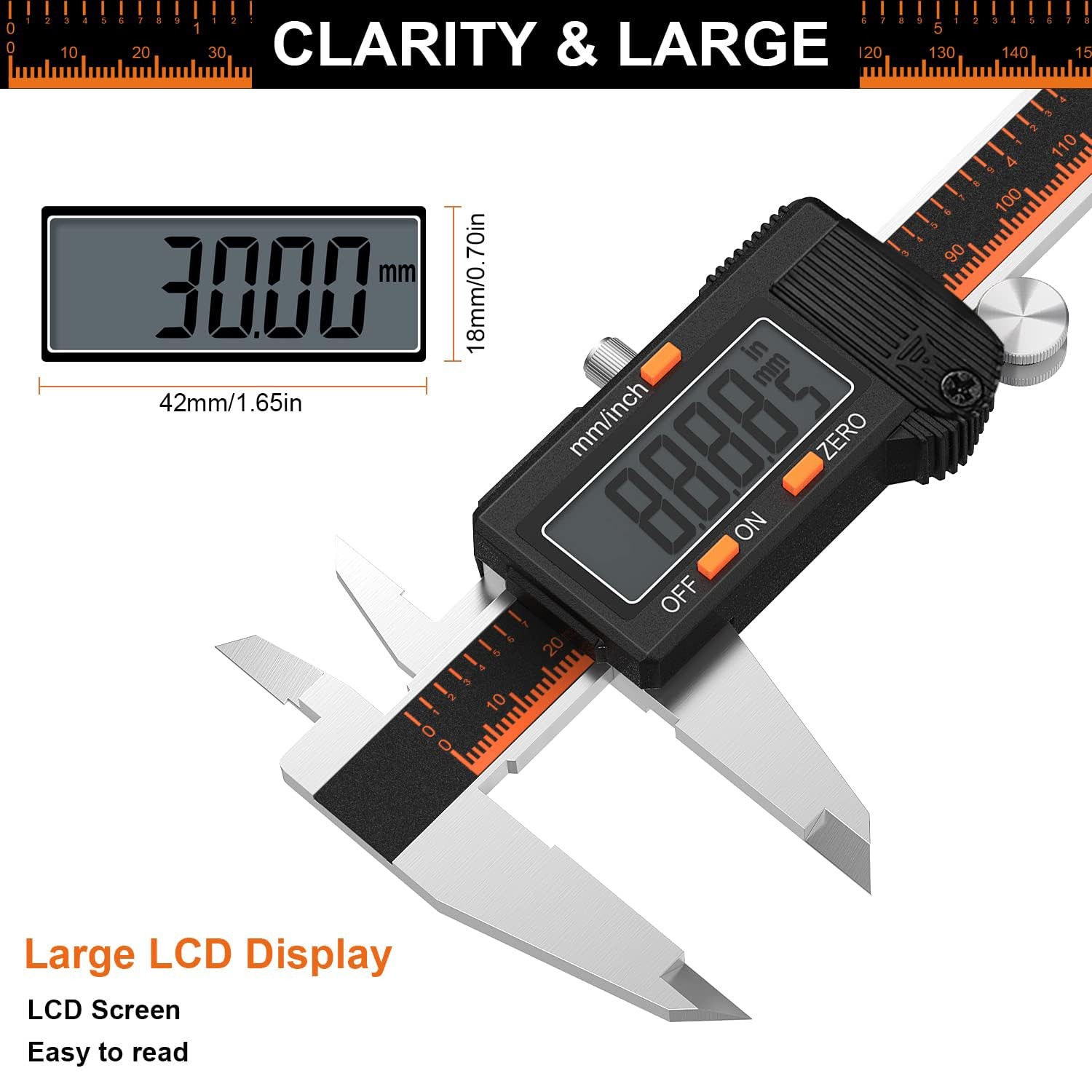 HARDELL Digital Caliper, 6 Inch Stainless Steel Caliper Measuring Tool with Larg