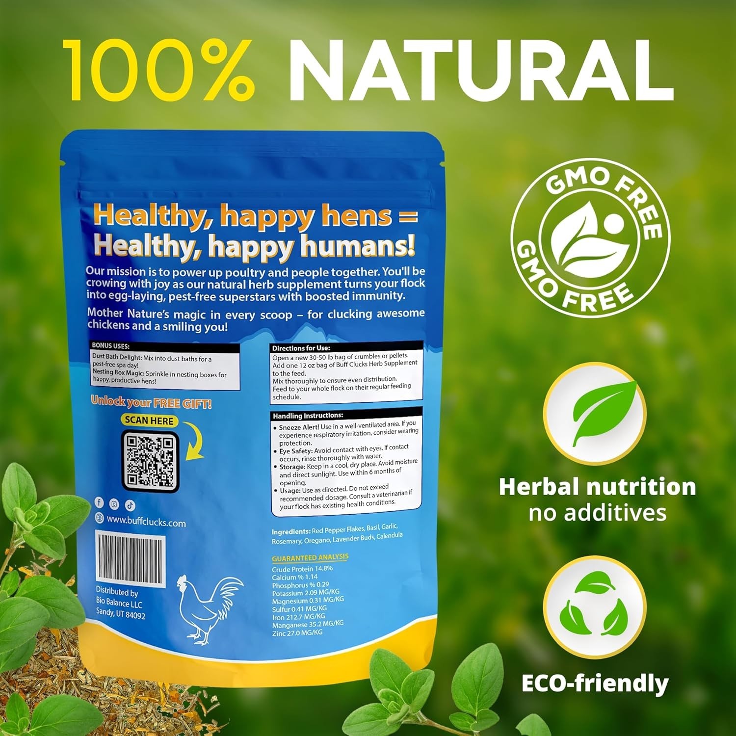 Buff Clucks Herb Supplement for Backyard Chickens for Daily Wellness - USA