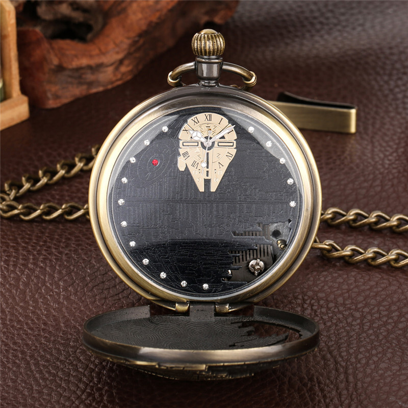 Retro Pocket Watch Star War Song Manual Musical Quartz Movement FOB Chain Gift