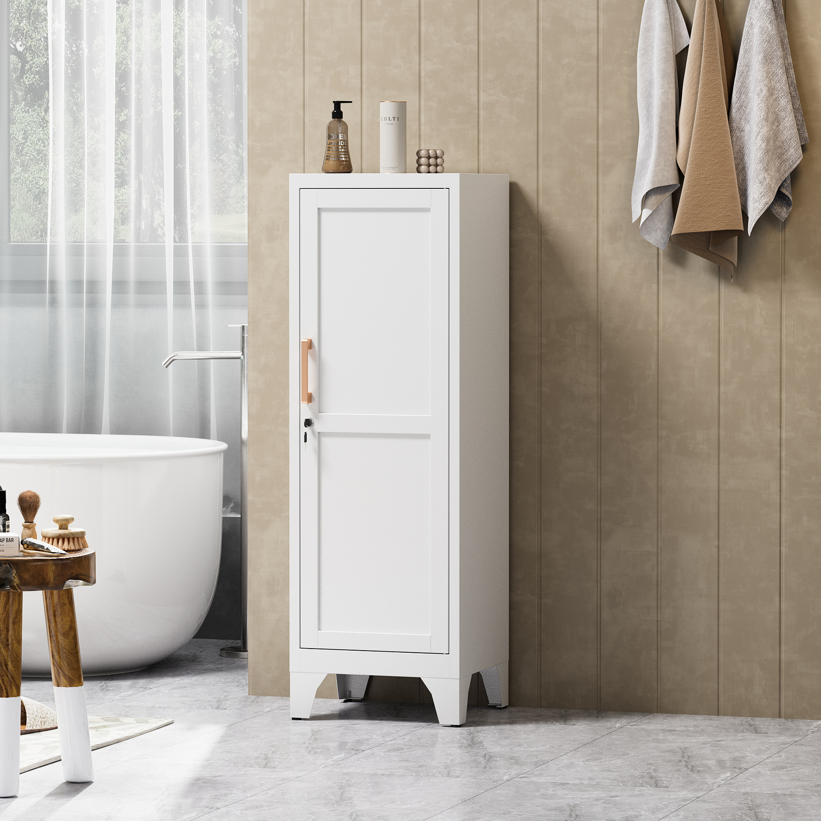 Metal Storage Cabinet with 2 Adjustable Shelves Home Office File Cabinet Locking