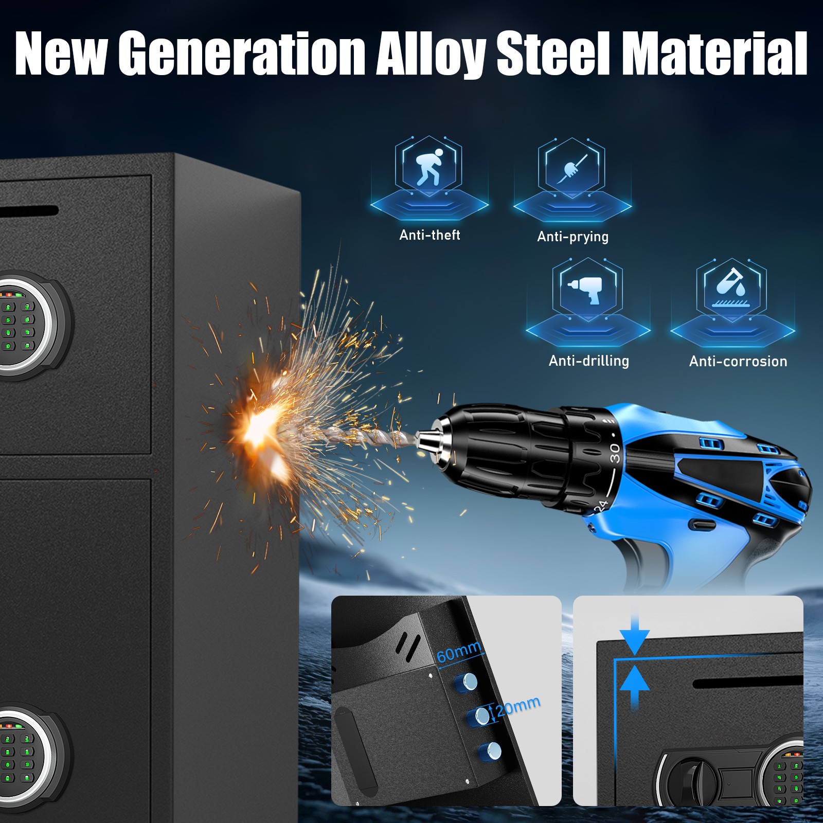 Safe, 6.0 Cub Large Home Safe Box Fireproof Waterproof Bag with Adjustable Shelf