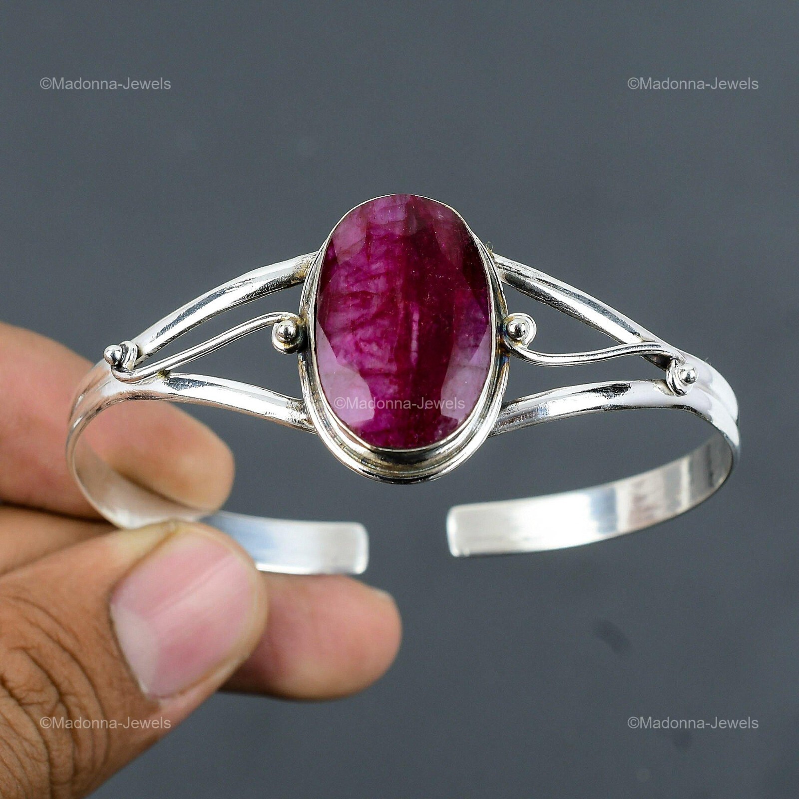 Valentines Sale Natural Kashmir Rubi Sterling Silver Daughter Bangle Bracelet