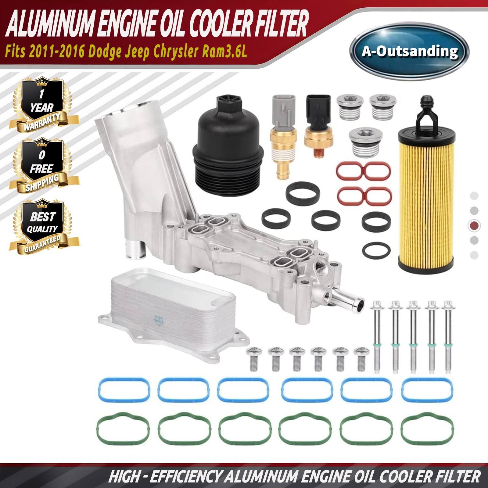 Aluminum Engine Oil Cooler Filter Housing Fits 11-16 Dodge Jeep Chrysler Ram3.6L
