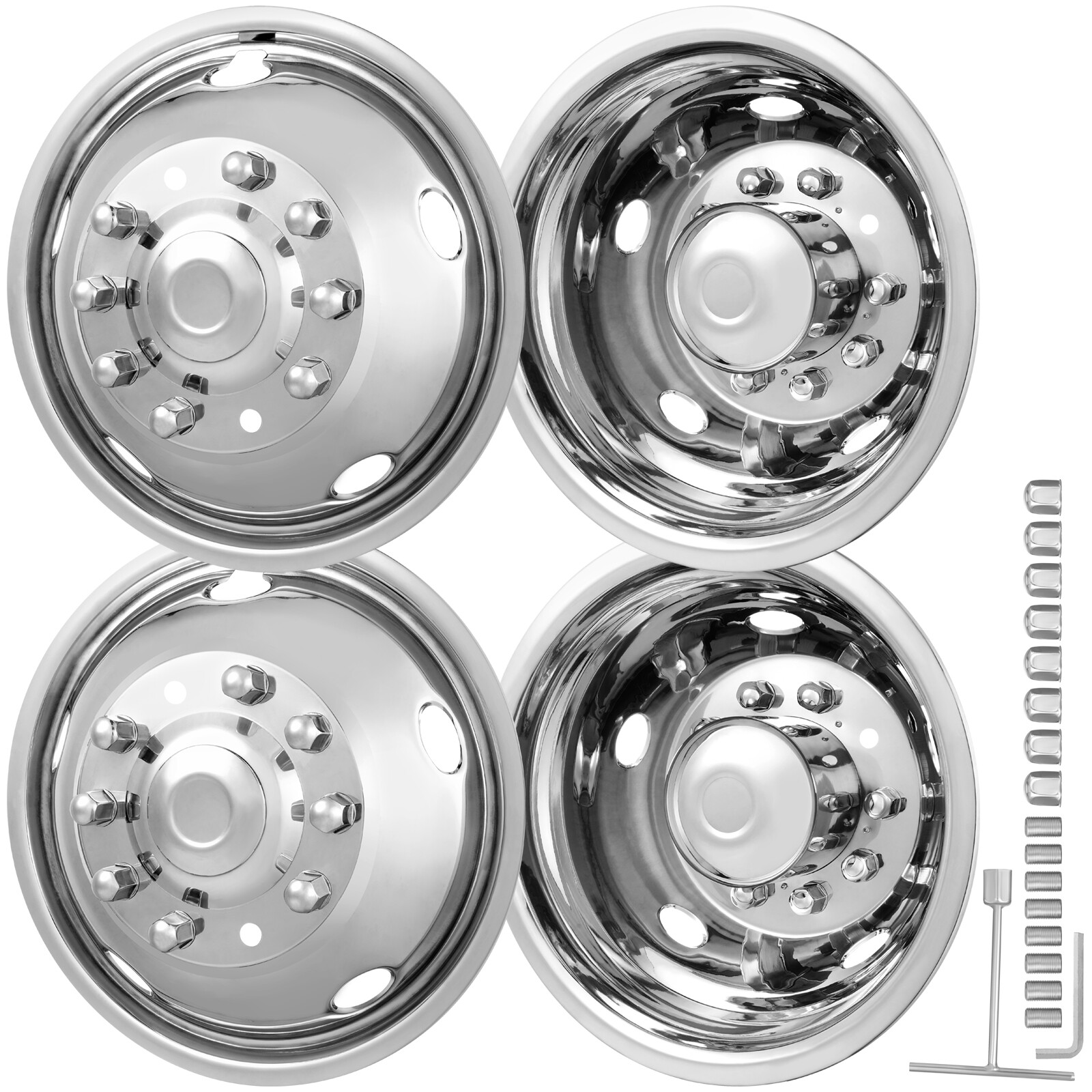 VEVOR 19.5" Wheel Simulators Cover Stainless Steel 2005-2020 Ford F450/F550 4 pc