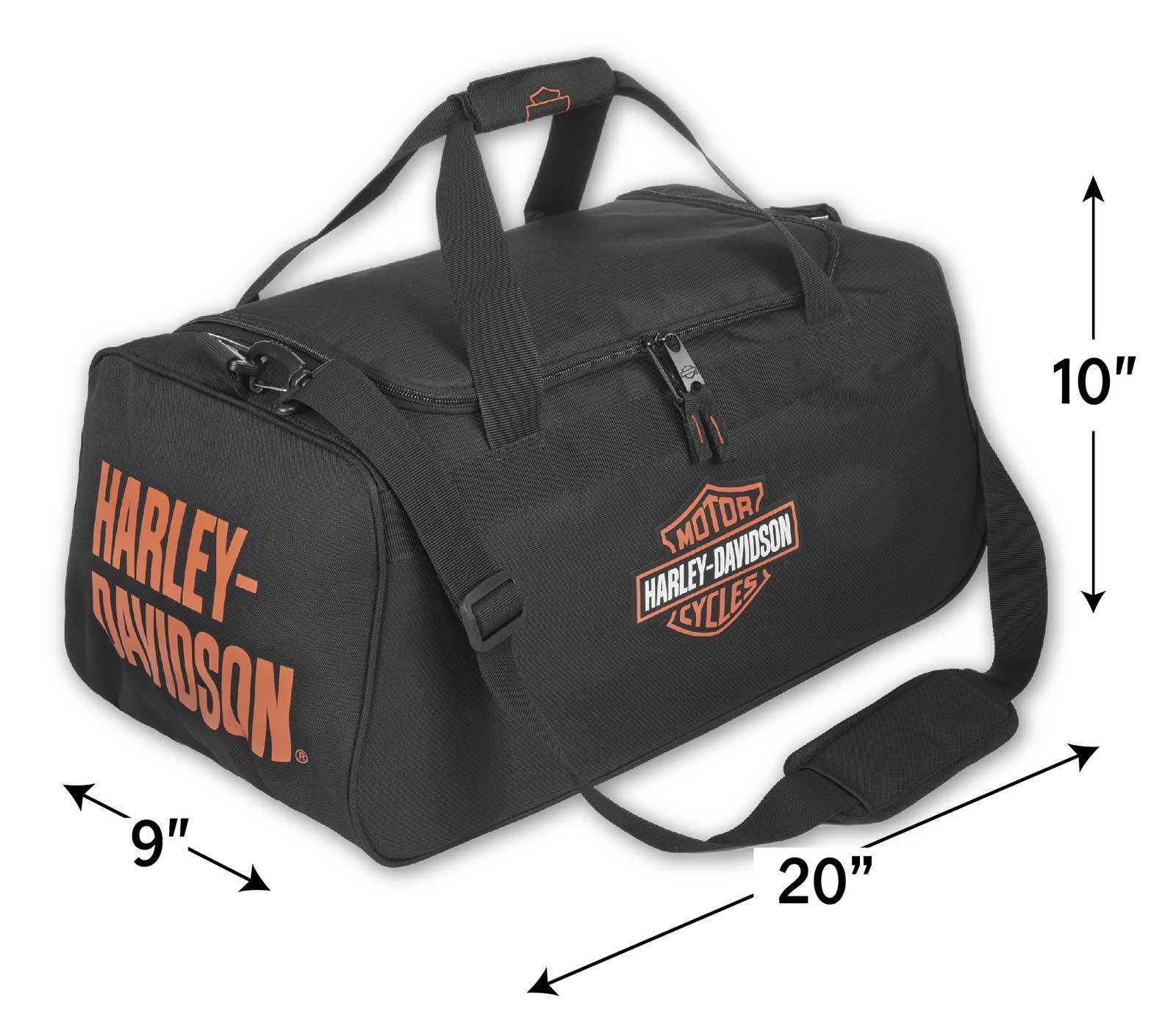 Harley-Davidson Orange Bar & Shield Logo Zip Rugged Graphic Duffel Bag - Black