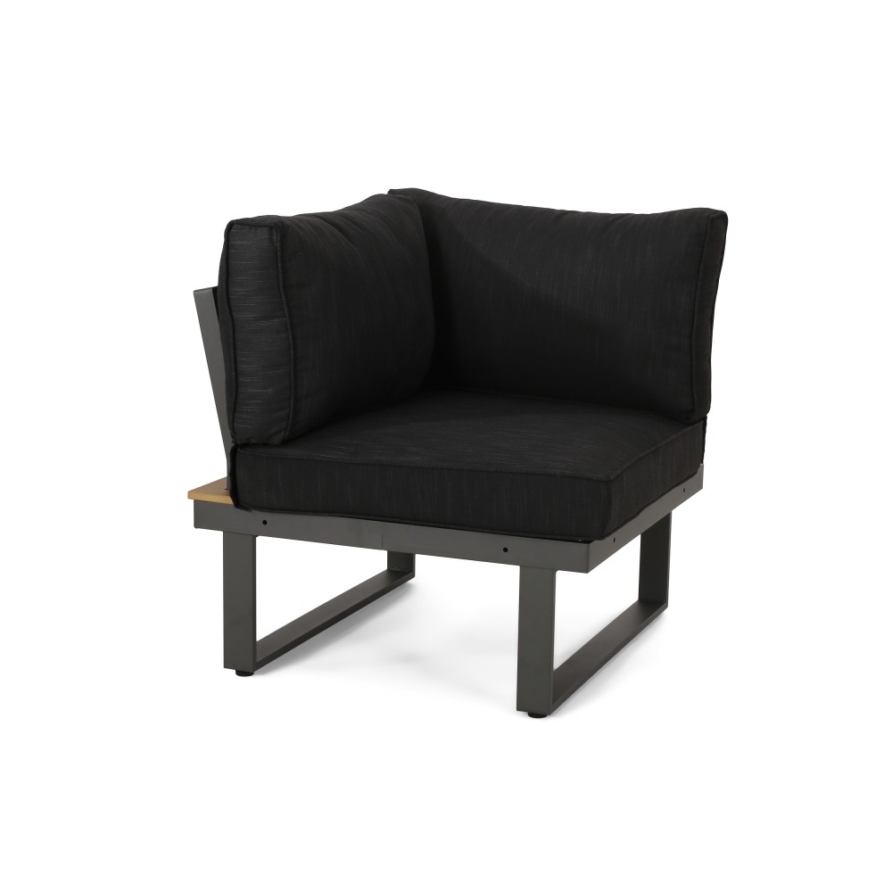 Outdoor Lounge Set: Modern Corner Chair & Acacia Wood Coffee Table w/ Cushions