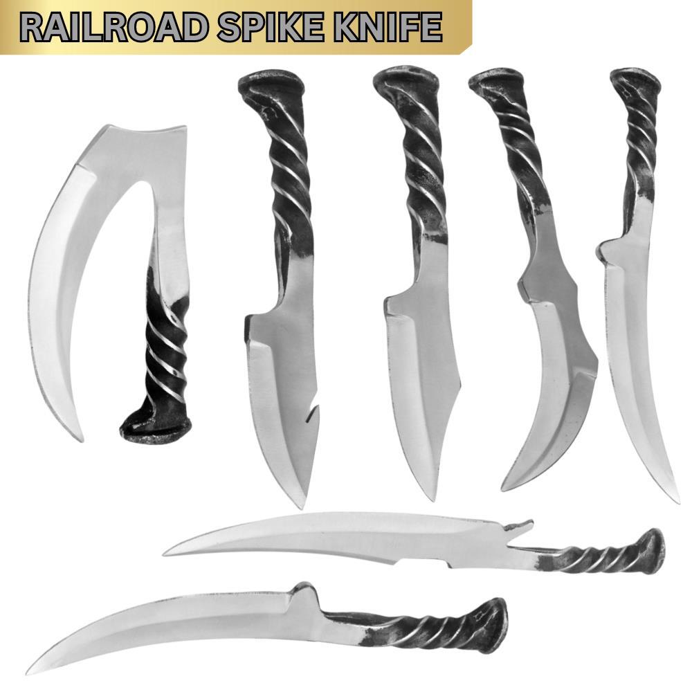 RAILROAD SPIKE KNIFE HAND FORGED - FIRESIDE SURVIVOR CAMPING TOOL W/ SHEATH