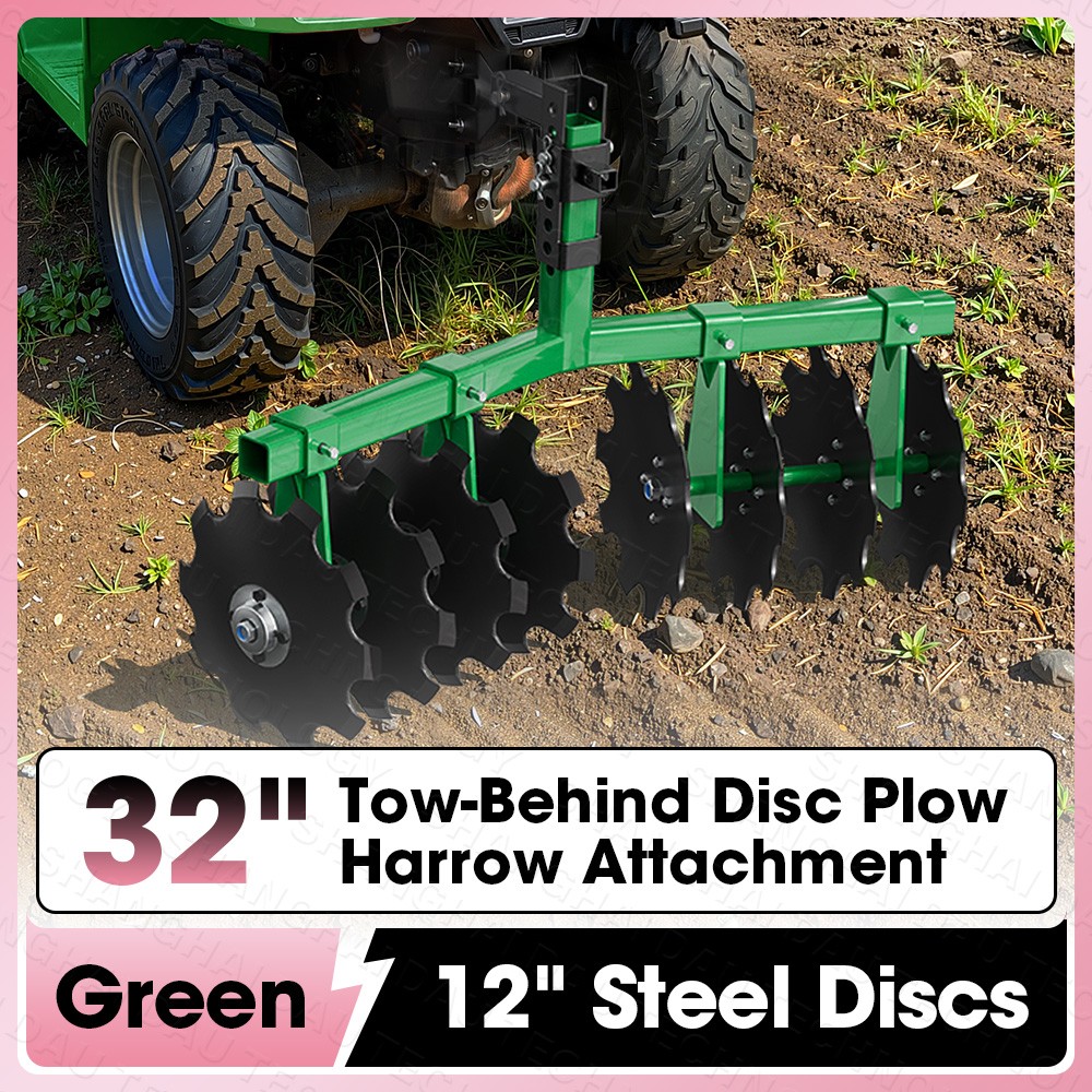 32" Tractor Disc Plow Harrow with 2" Receiver, Pull behind Tiller for ATV, Green