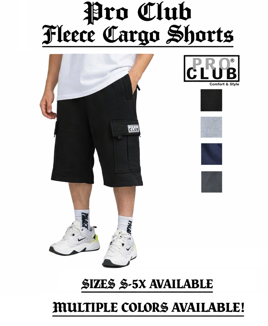 Pro Club Men's Fleece Cargo Baggy Shorts / Sweatshorts