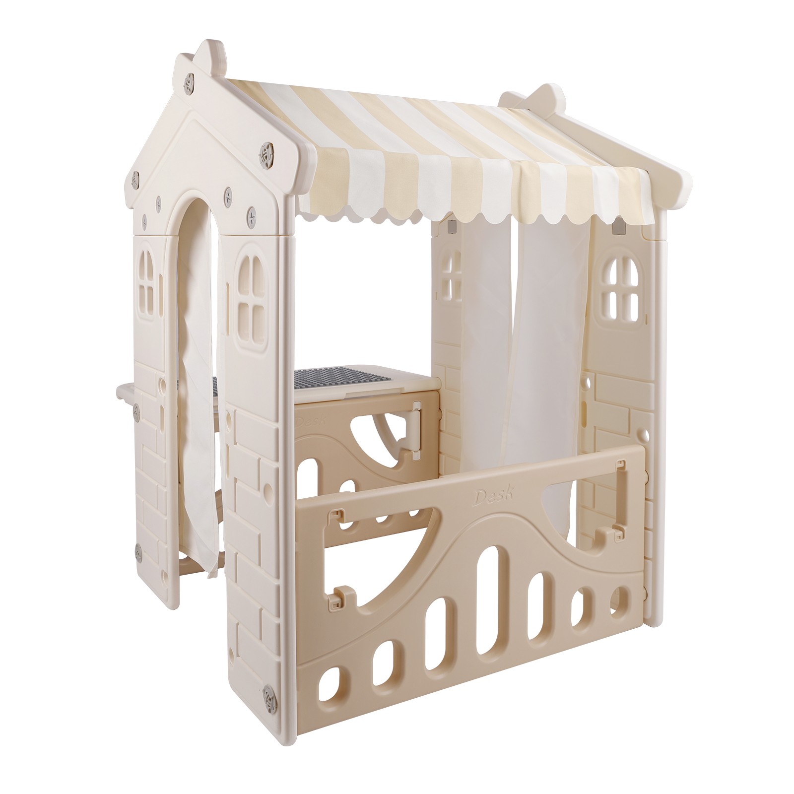 Kid Plastic Outdoor Playhouse With Light Strip And Building Blocks Toddler Toy-