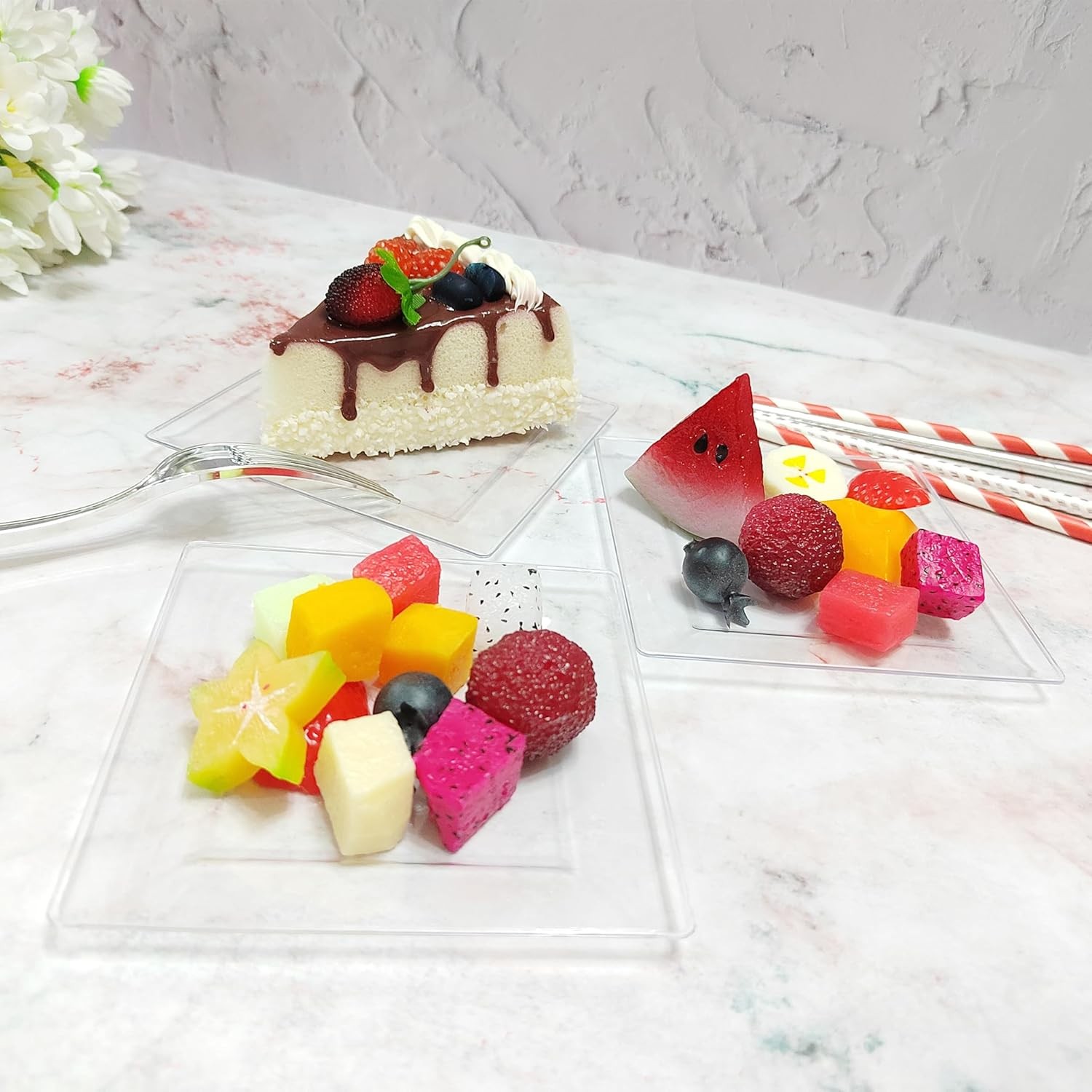 50PCS Hard Plastic Appetizer Plates - Clear Disposable Square for All Occasions