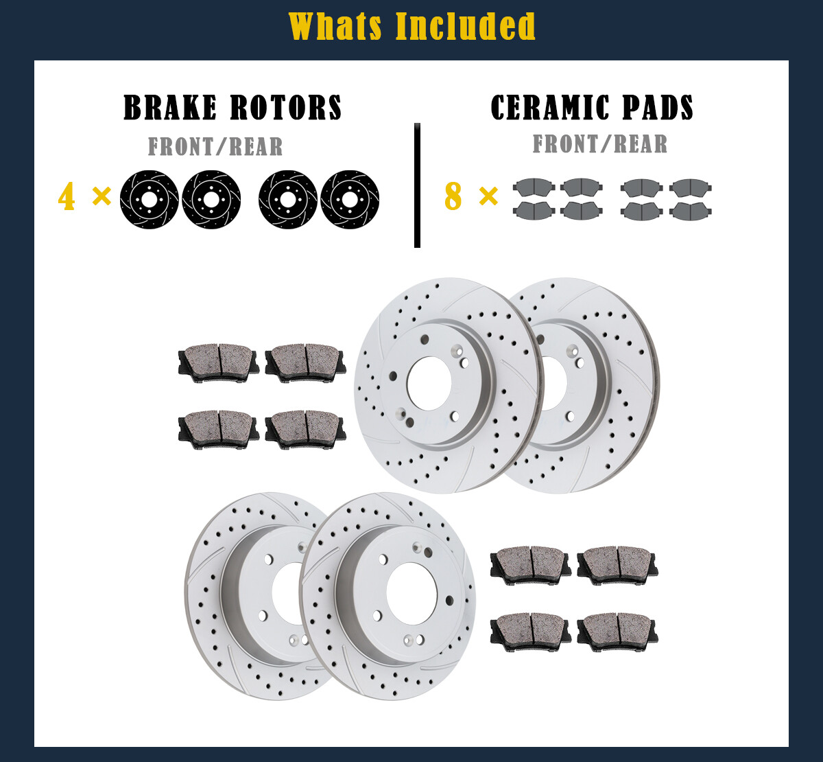 Fit for Hyundai Elantra Front Rear Brake Rotors Brake Pads Kit Slotted Brakes