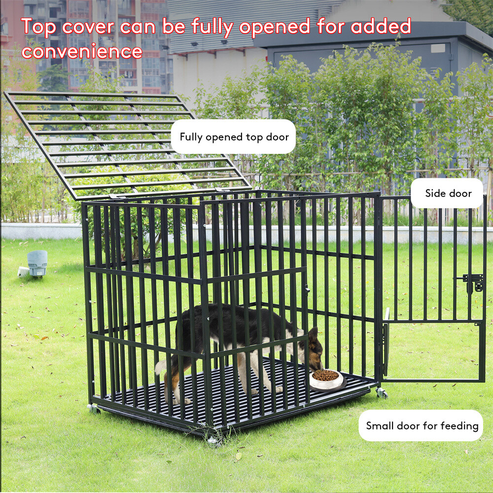 XXL Heavy Duty Pet Dog Cage Strong Metal Crate Kennel Playpen with Wheels &Tray