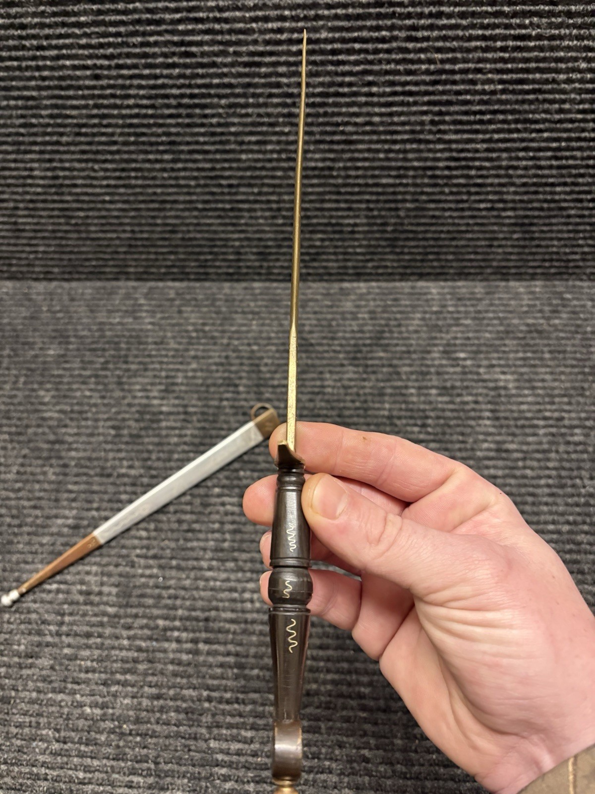 Vintage Luzon Philippine Dagger Engraved Brass Blade Scabbard Tourist Souvenir