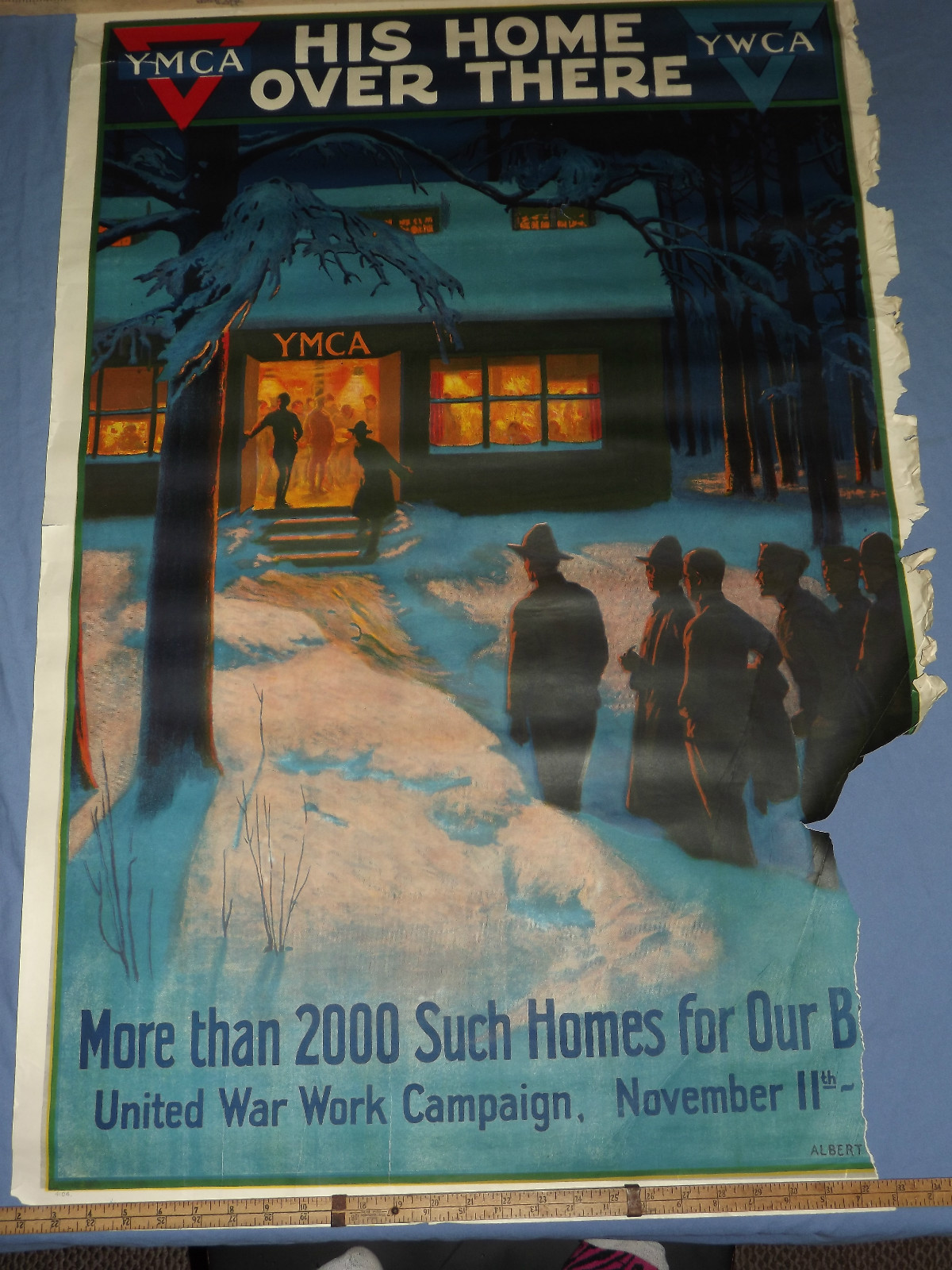 VINTAGE WWI WORLD WAR 1 YMCA HIS HOME OVER THERE WAR WORK CAMPAIGN  POSTER