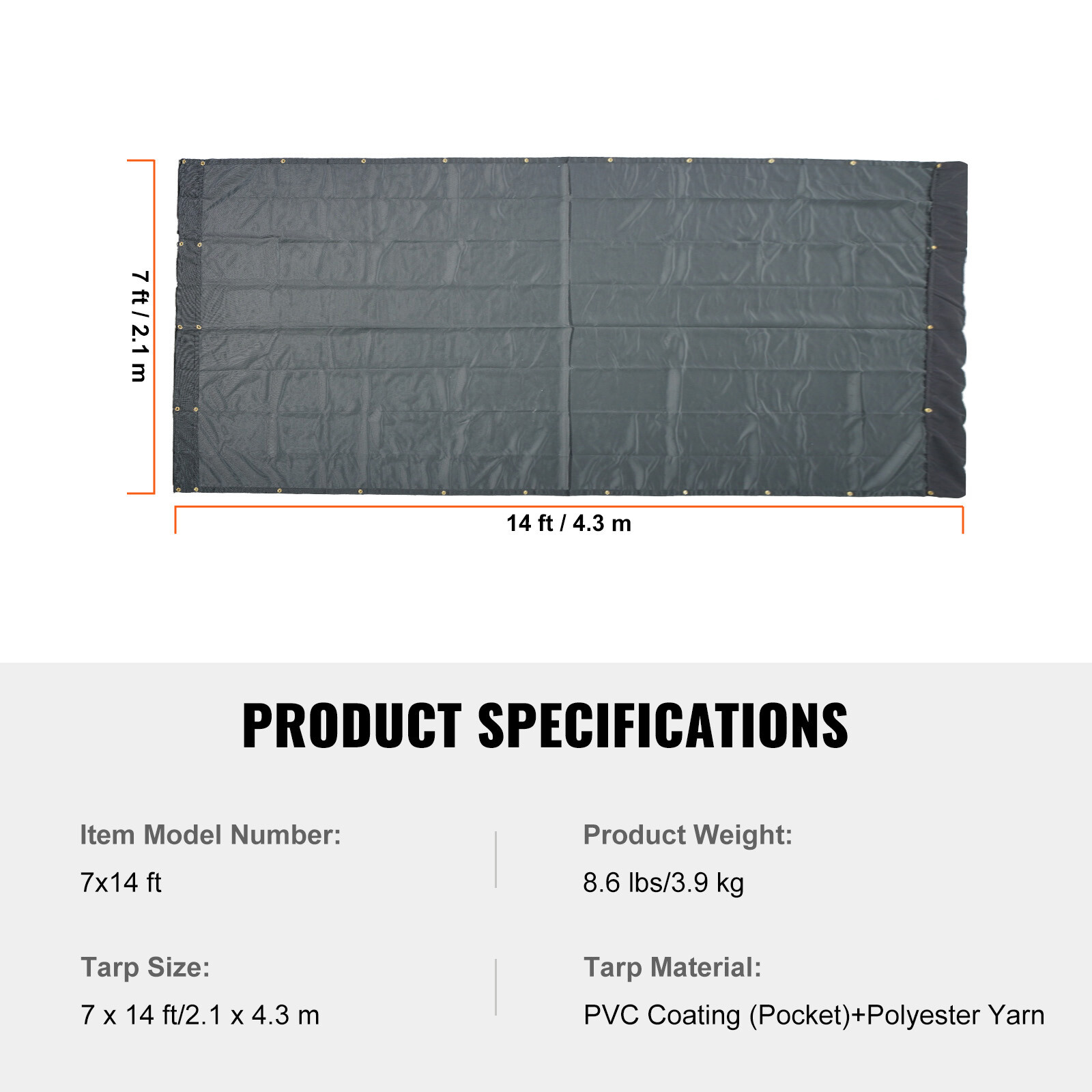 7' x 14' Dump Truck Tarp Mesh Tarp PVC 18oz Double Pockets Trailer Shade
