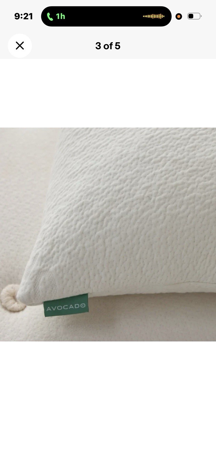Avocado 100% Certified Organic Bed Pillow w/ Natural Latex and Kapok Fill Queen