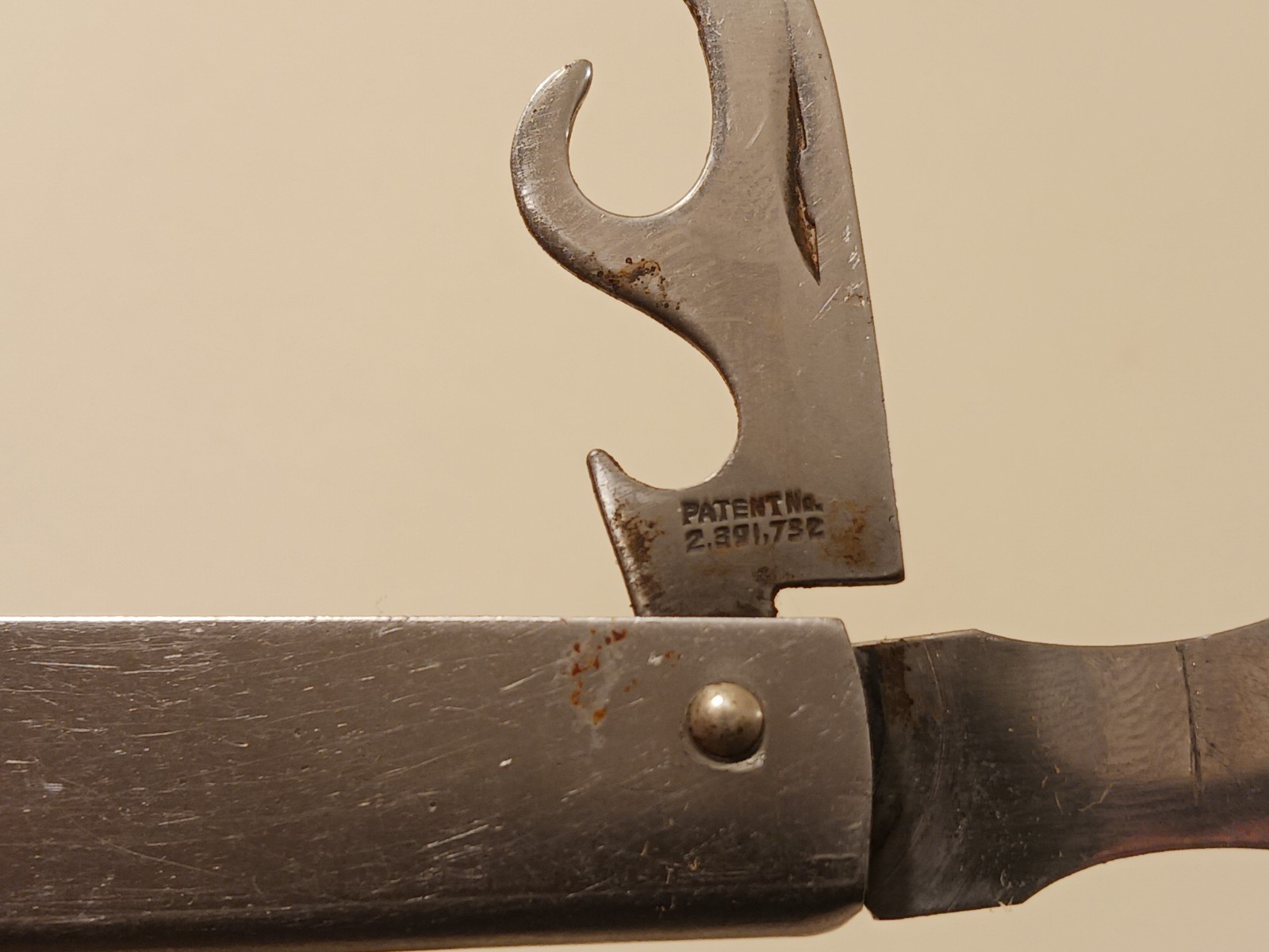 Vintage Imperial USA Folding Fork Can Opener Tool 1945 Patent 2391732 Mess Kit