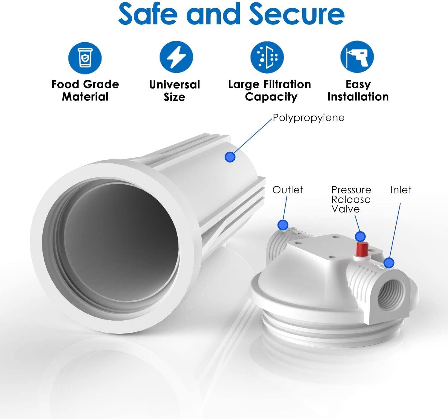 10 Inch Home Whole House Water Filter Housing System for 10" x 2.5" Water Filter