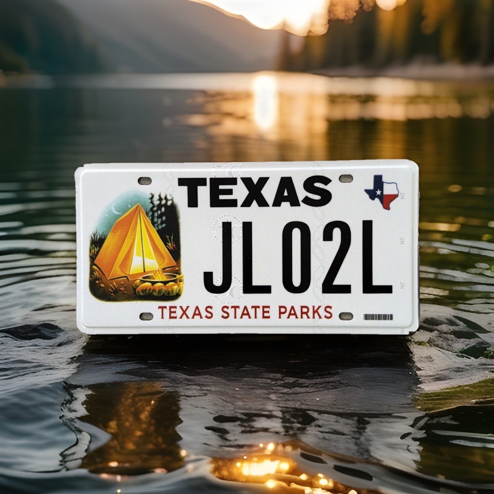 Expired Texas License Plate State Parks Tent Campfire Moonlight JL02L