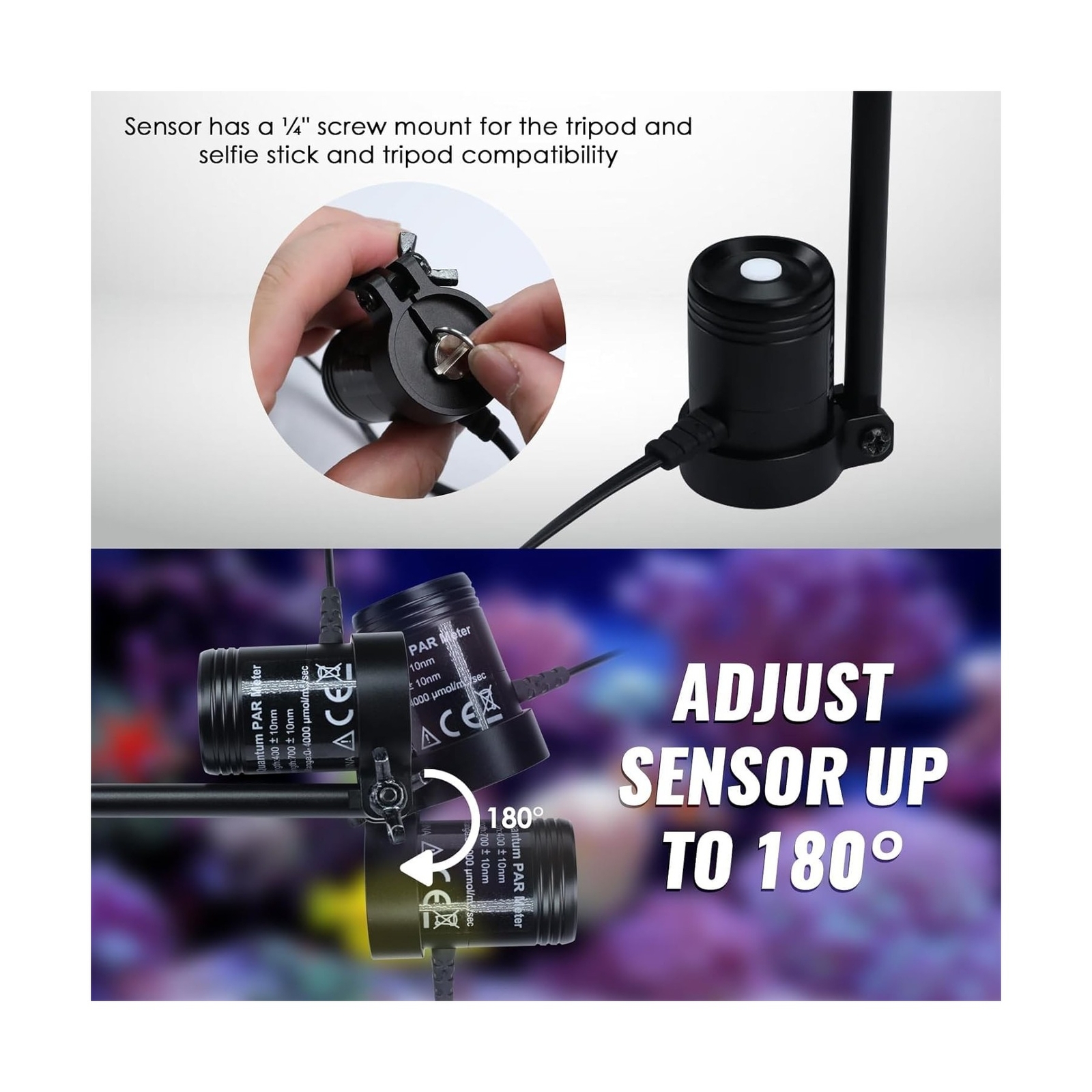 Quantum PAR Meter, Waterproof PAR Meter for Reef Tank Aquarium Plants IP68 Qu...