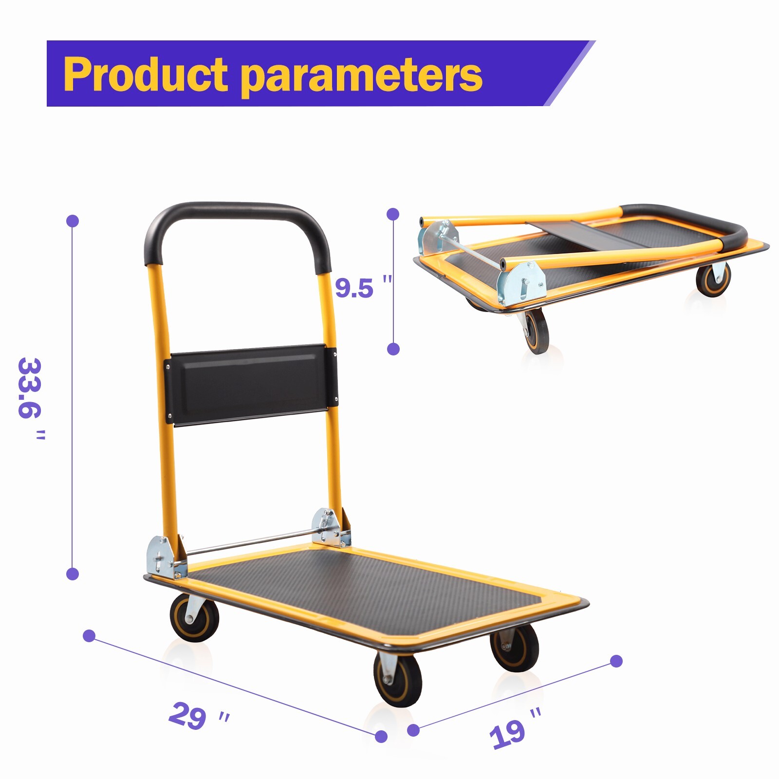APOLLOLIFT Push Dolly Cart 330lb Hand Truck Foldable Platform Cart Truck Trolley