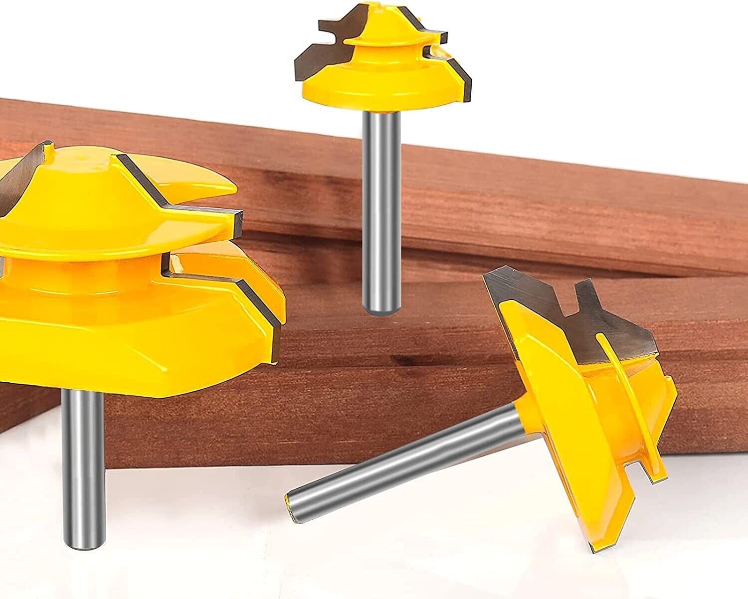3Pcs 45 Degree Lock Miter Router Bit Set,1/2",5/8",3/4" Cutting Height,1/4"Shank