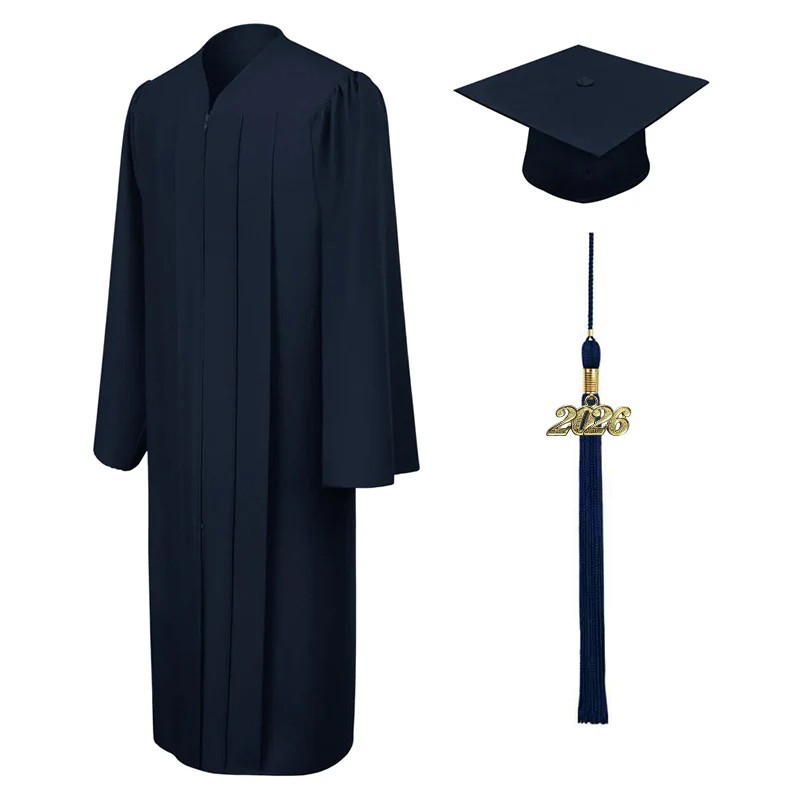Matte Navy Blue High School/Bachelor Graduation Cap and Gown