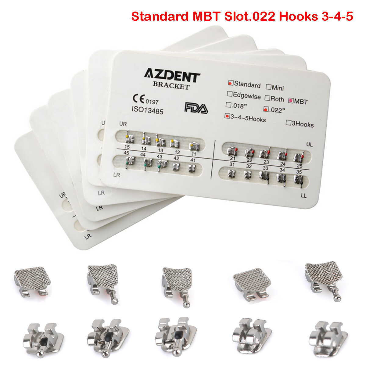 AZDENT Dental Orthodontic Brackets Mini Roth/MBT 022 Hooks 345/10Size Arch Wires