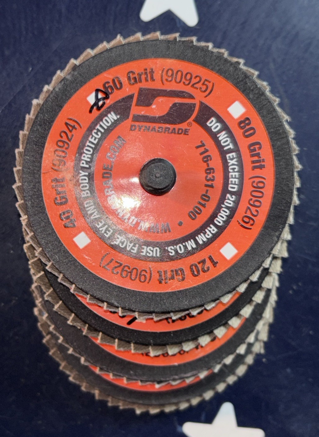 (4) Dynabrade 3” Flap Disc 90925 AZ Alumina Zirconia 60 Grit Medium  FOUR WHEELS