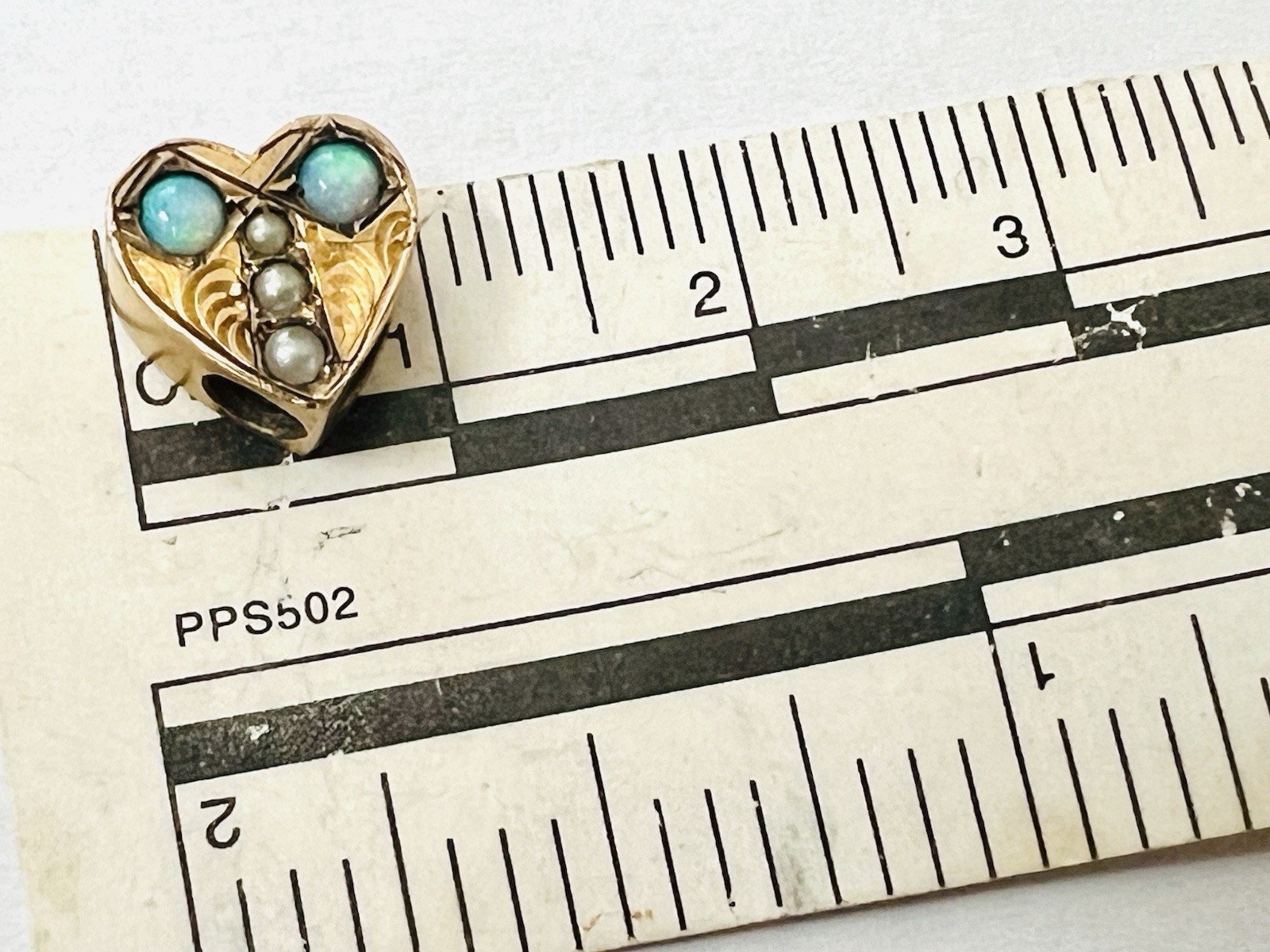 Victorian Gold Filled Heart Shaped Opal Seed Pearl Slide for Muff Watch Chain