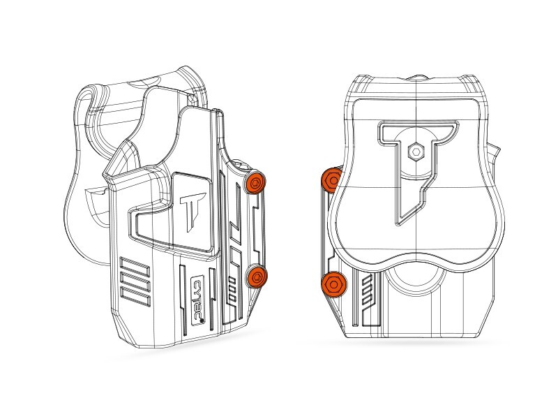 Universal Level 2 OWB Paddle Holster For Guns with Streamlight TLR-1/TLR-2