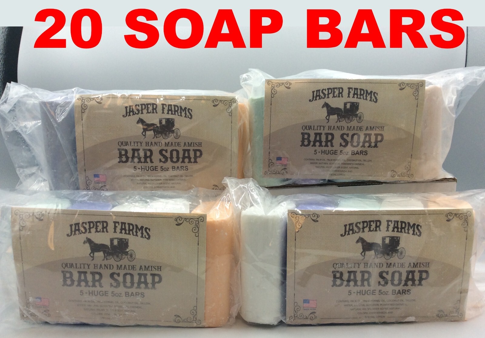 Amish Bar Soap Huge Bars 5oz Bars Soap, 20 Total Soap Bars, Made In USA