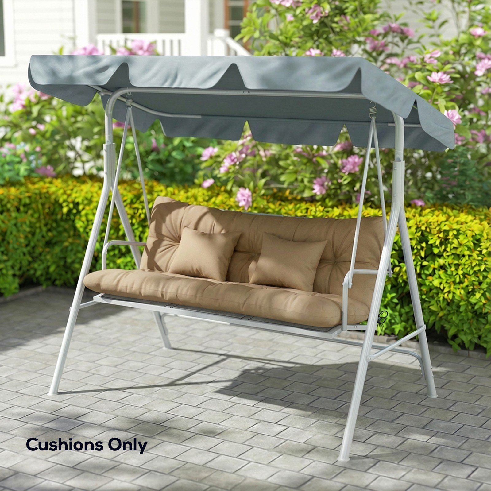 Indoor Outdoor Chair Cushions with Back, Pillows, Ties, for Garden, khaki