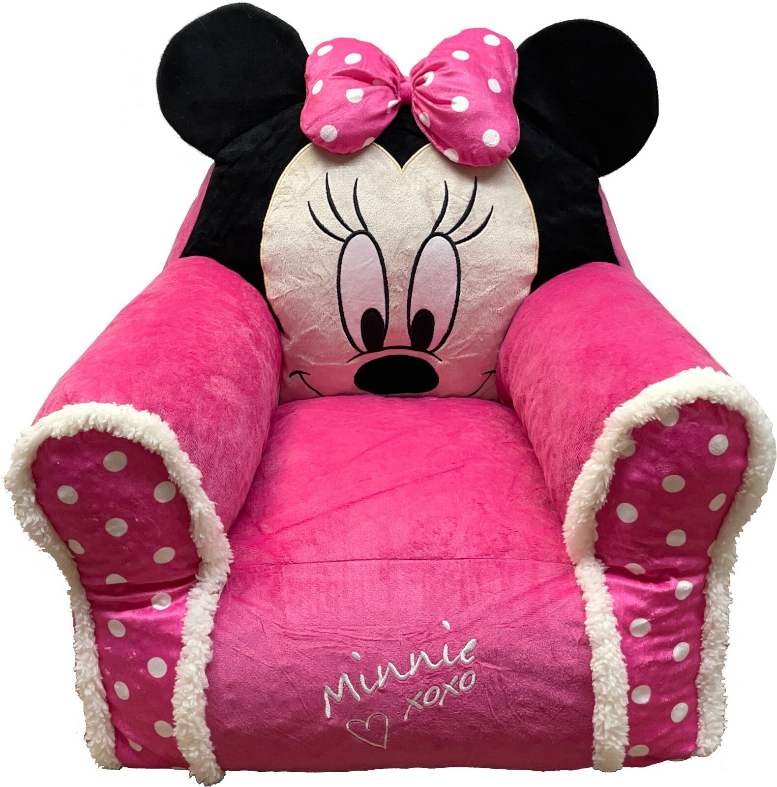 Disney Junior Minnie Mouse Kids Plush Sofa Bean Bag Chair With Sherpa Trimming