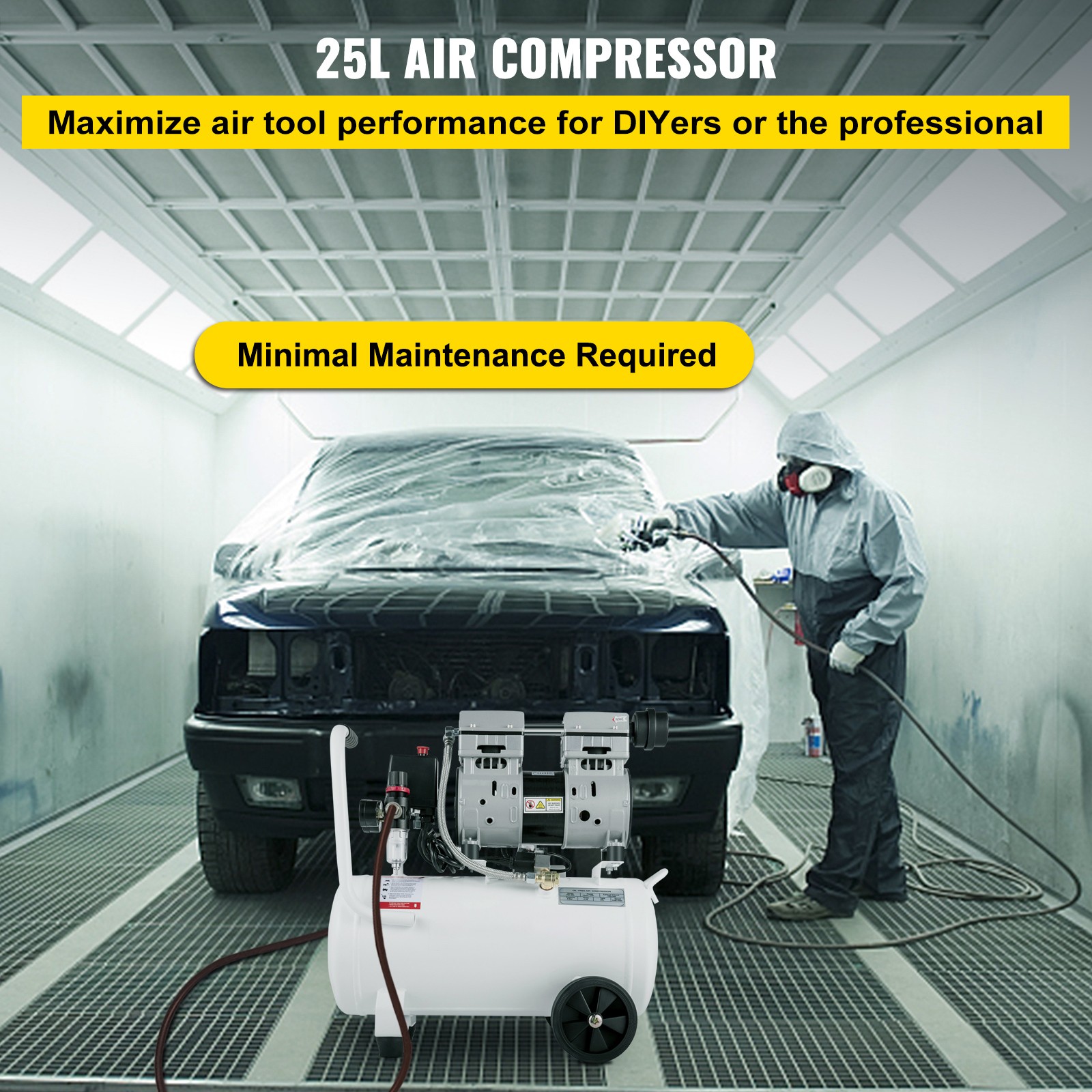 Uimoso Ultra Quiet Air Compressor 6.6 Gallon Oil Free Air Compressor 1hp 115PSI