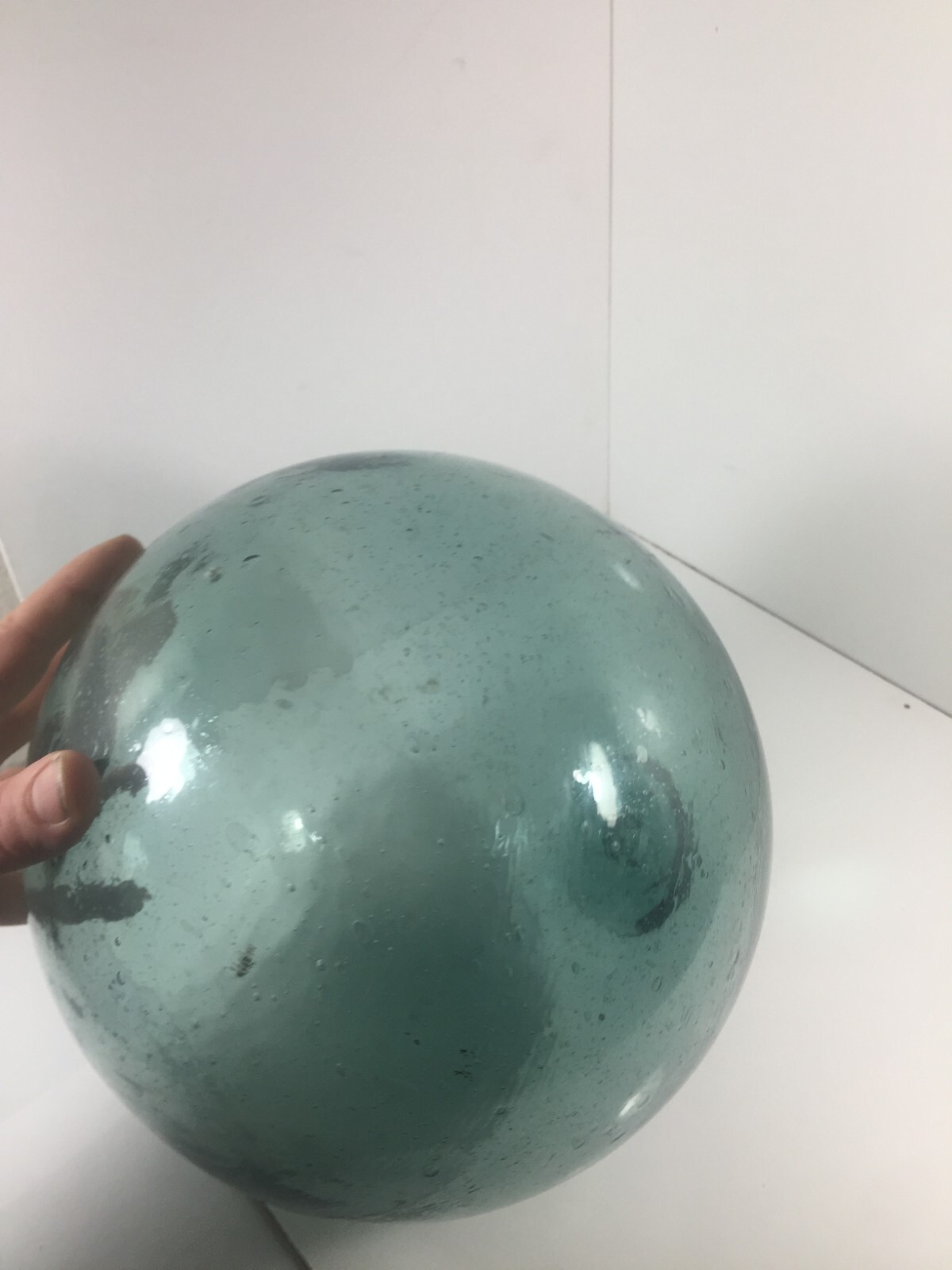 Antique Japanese Glass Extra Large 33" Circumference Fishing Float Blue Green