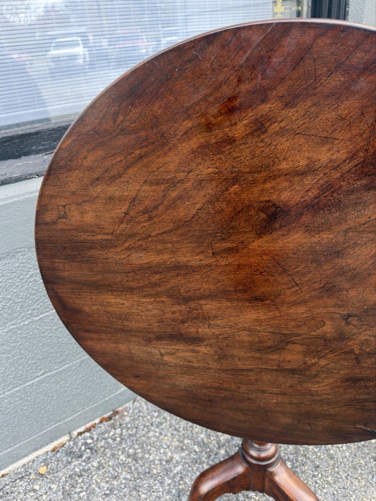 Antique walnut Queen Anne tea table 1760 18th birdcage tilt pad feet country