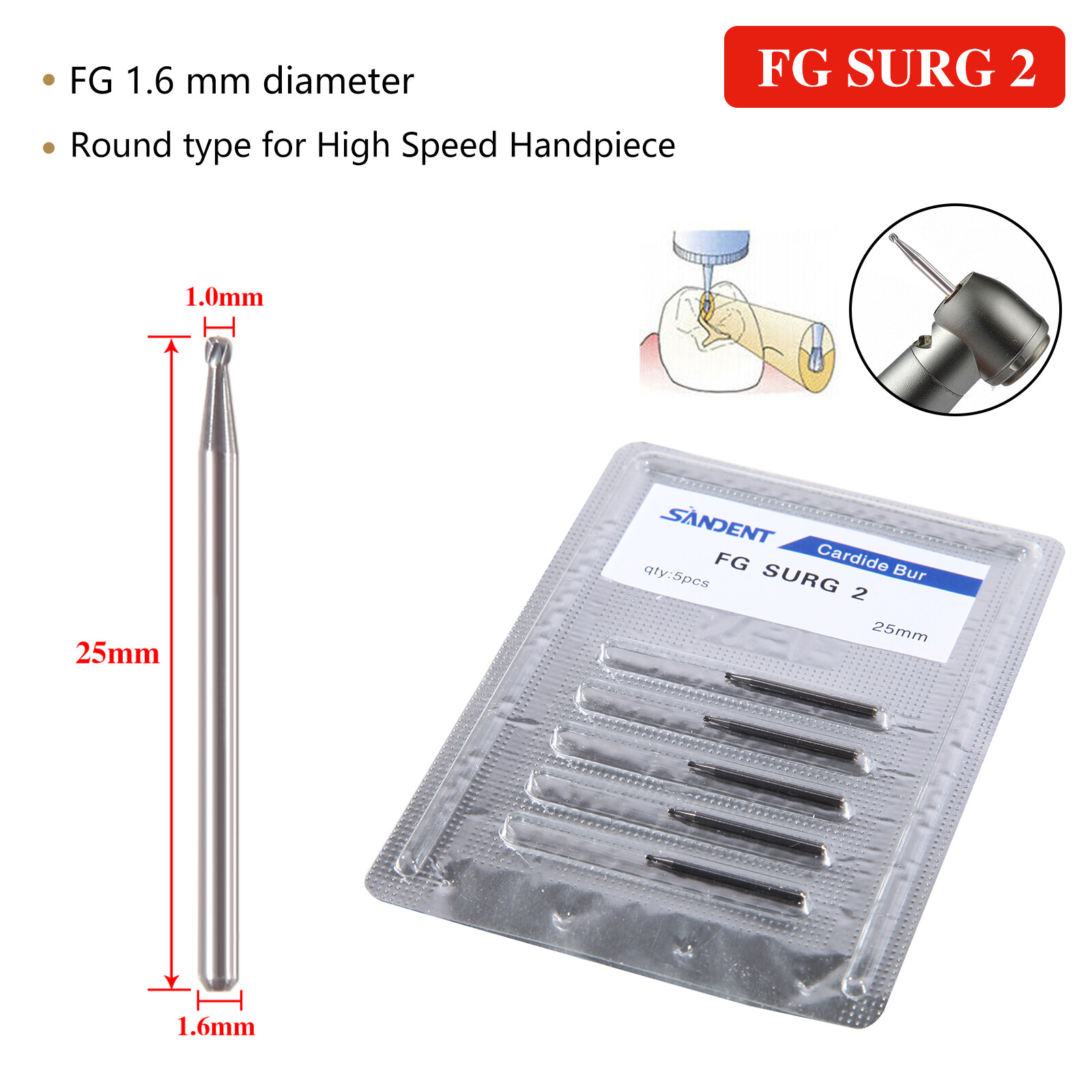 Dental 330 557 Surgical Burs FG SURG Carbide SL Bur High Speed Length 25mm